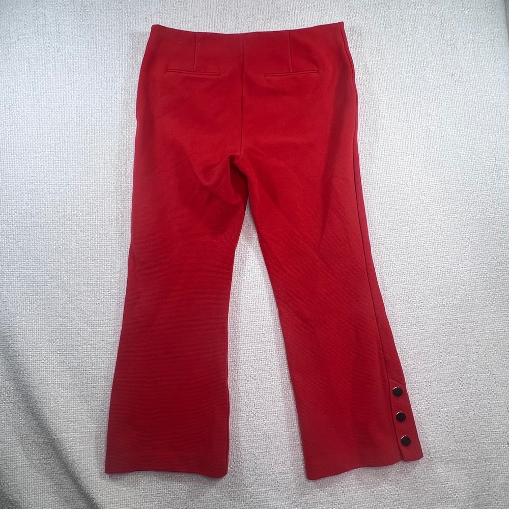 Ann Taylor Red High Waisted Flare Crop Trousers with Ankle Buttons Pintuck Seams - Picture 7 of 9